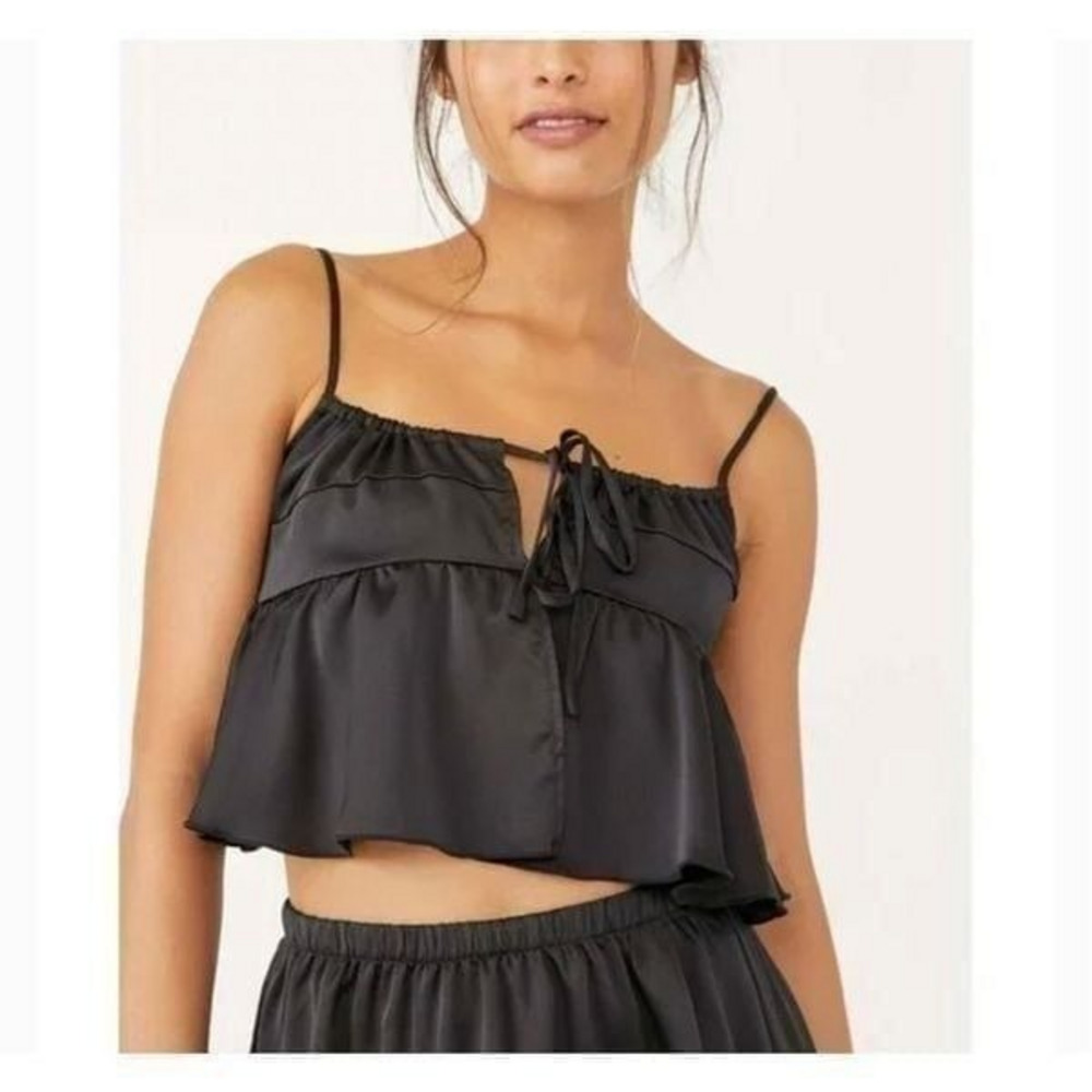 NWOT Free People Intimately Post Holiday Slip Top in Black